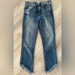 McGuire Denim Straight Leg Jeans in Distressed Dark Blue